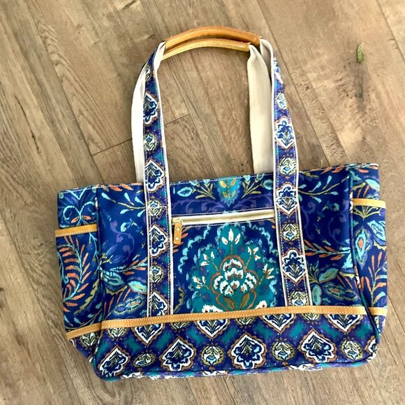 Dena Ikat Paisley Kumari Large Tote With Leather Accents - Picture 7 of 10